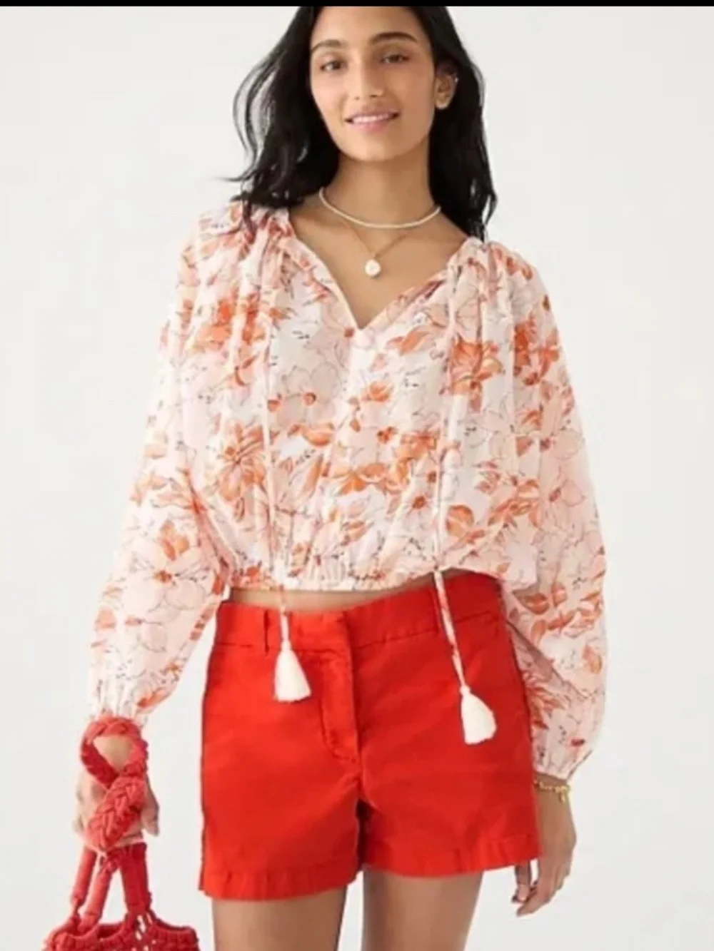 J.Crew tassel tie, breezy blooms floral cotton blend top lightweight NWOT
